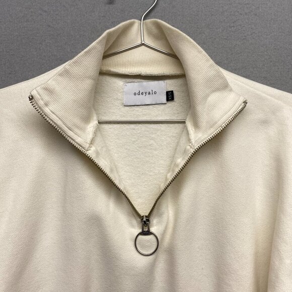 Odeyalo Sweatshirt Womens Small Cream Quarter Zip Soft Cotton Oversized - Picture 3 of 13